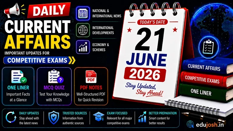 21 June 2026 Current Affairs in Hindi - EduJosh