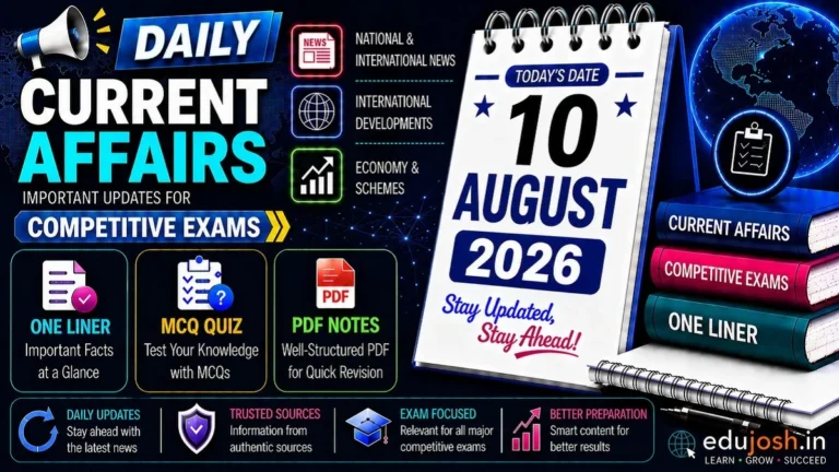 10 August 2026 Current Affairs in Hindi - EduJosh