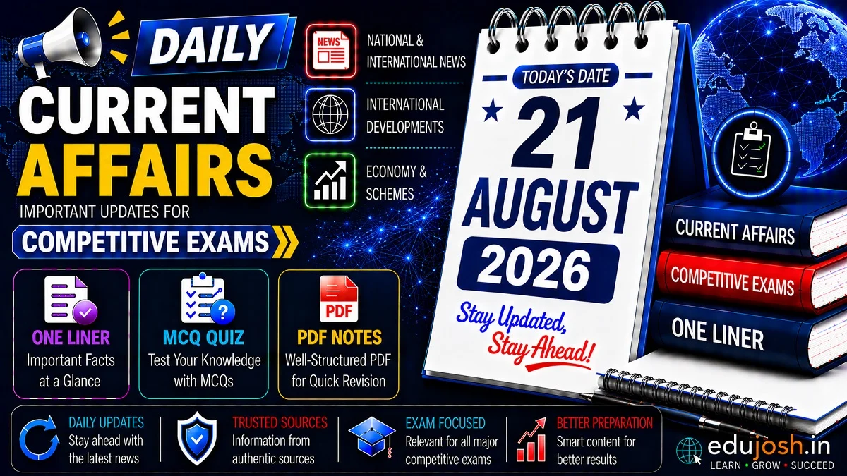 21 August 2026 Current Affairs in Hindi - EduJosh