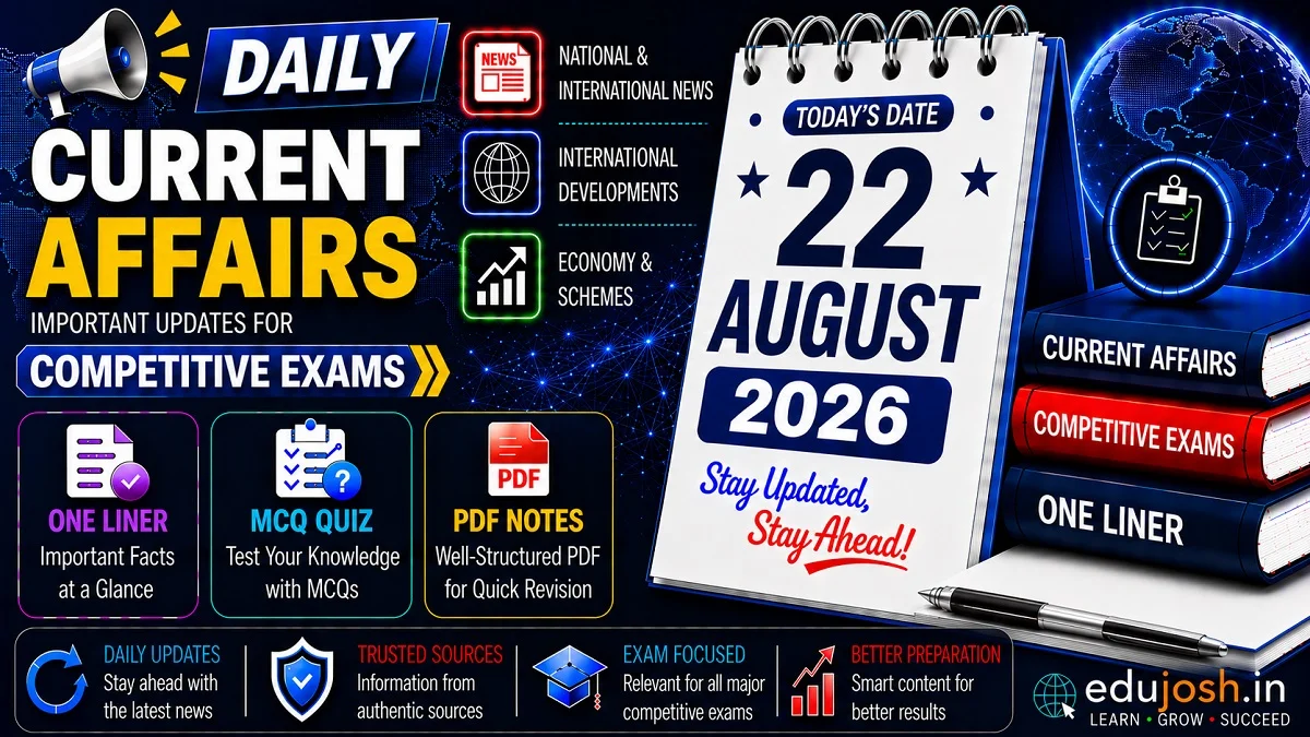 22 August 2026 Current Affairs in Hindi - EduJosh