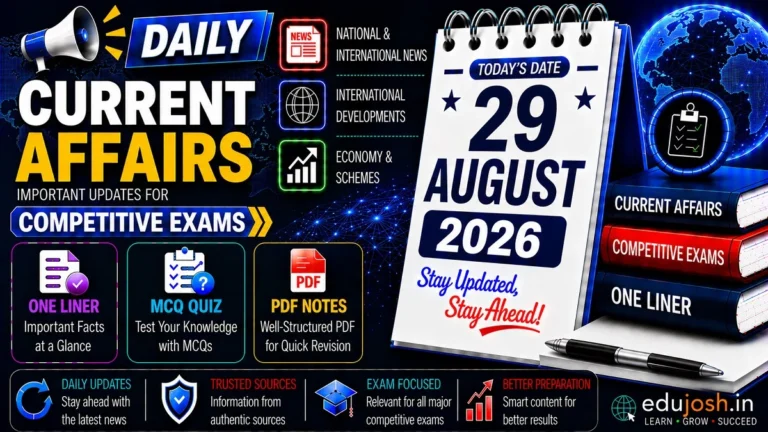29 August 2026 Current Affairs in Hindi - EduJosh