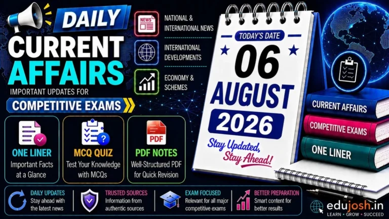 6 August 2026 Current Affairs in Hindi - EduJosh