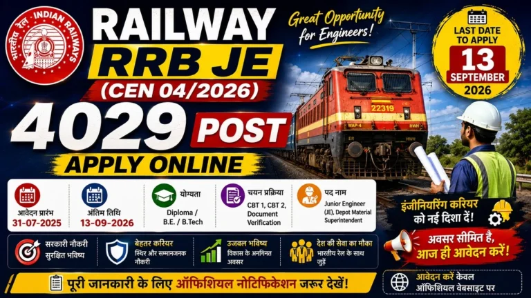 RRB JE 2026 Apply Online for 4029 Junior Engineer Vacancies increased