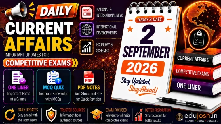 2 September 2026 Current Affairs in Hindi - EduJosh