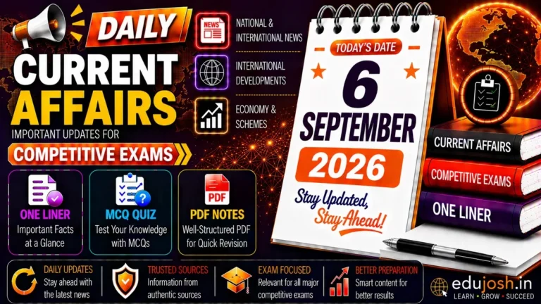 6 September 2026 Current Affairs in Hindi - EduJosh